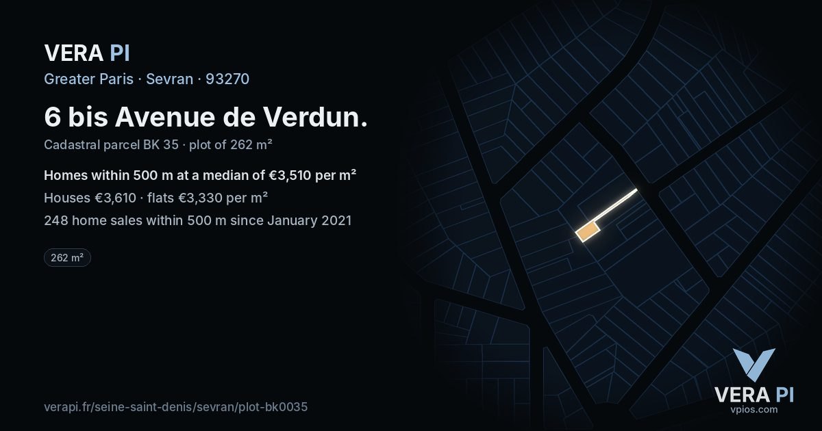 6 bis Avenue de Verdun, Sevran at night – the plot lit, the parcels around coloured by the prices near them