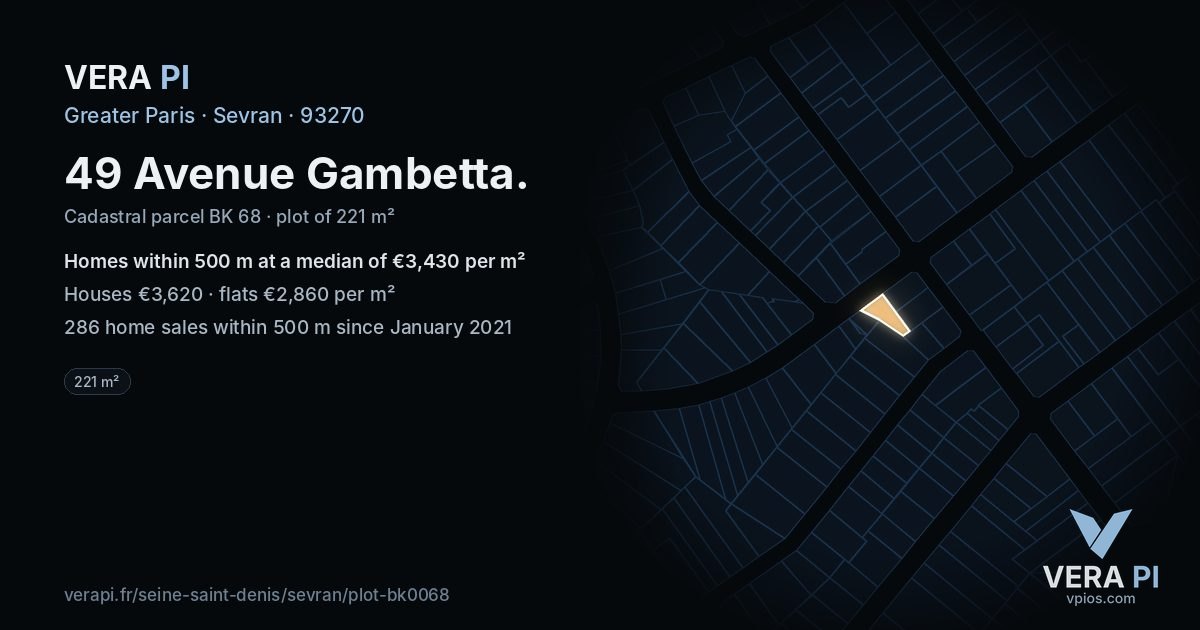 49 Avenue Gambetta, Sevran at night – the plot lit, the parcels around coloured by the prices near them