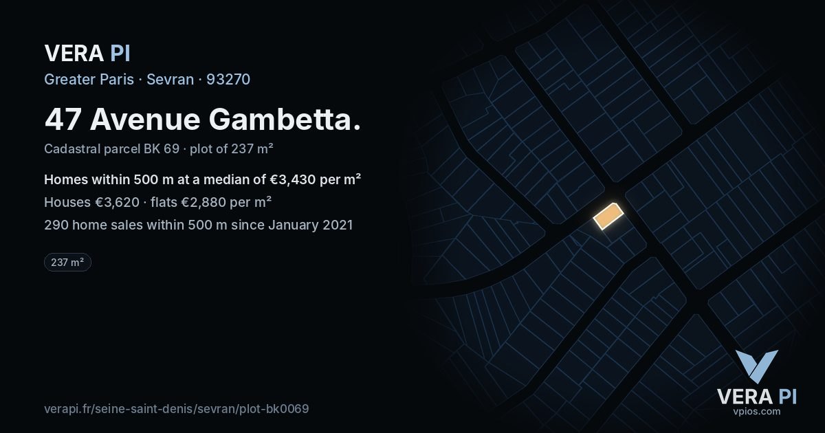 47 Avenue Gambetta, Sevran at night – the plot lit, the parcels around coloured by the prices near them