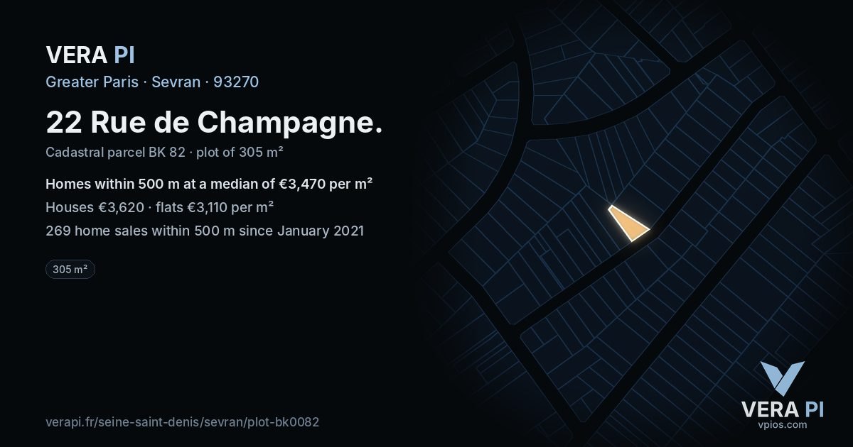 22 Rue de Champagne, Sevran at night – the plot lit, the parcels around coloured by the prices near them