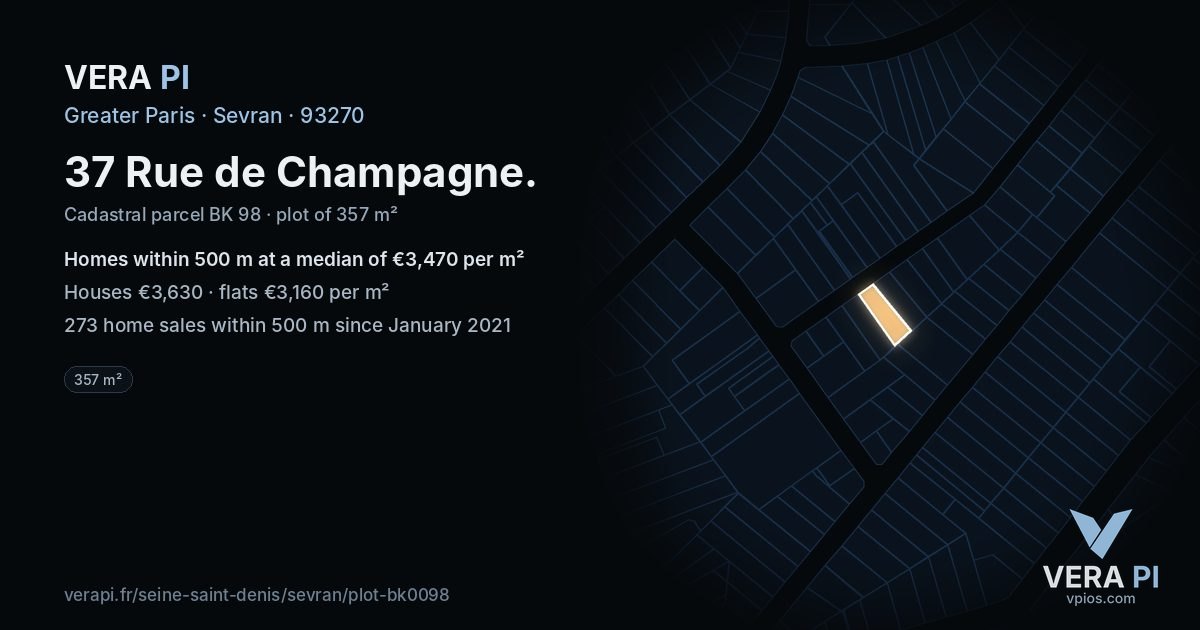 37 Rue de Champagne, Sevran at night – the plot lit, the parcels around coloured by the prices near them