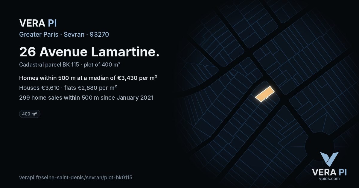 26 Avenue Lamartine, Sevran at night – the plot lit, the parcels around coloured by the prices near them