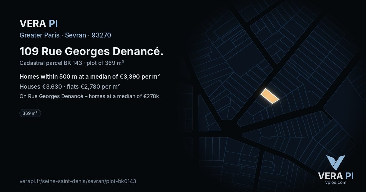 109 Rue Georges Denancé, Sevran at night – the plot lit, the parcels around coloured by the prices near them