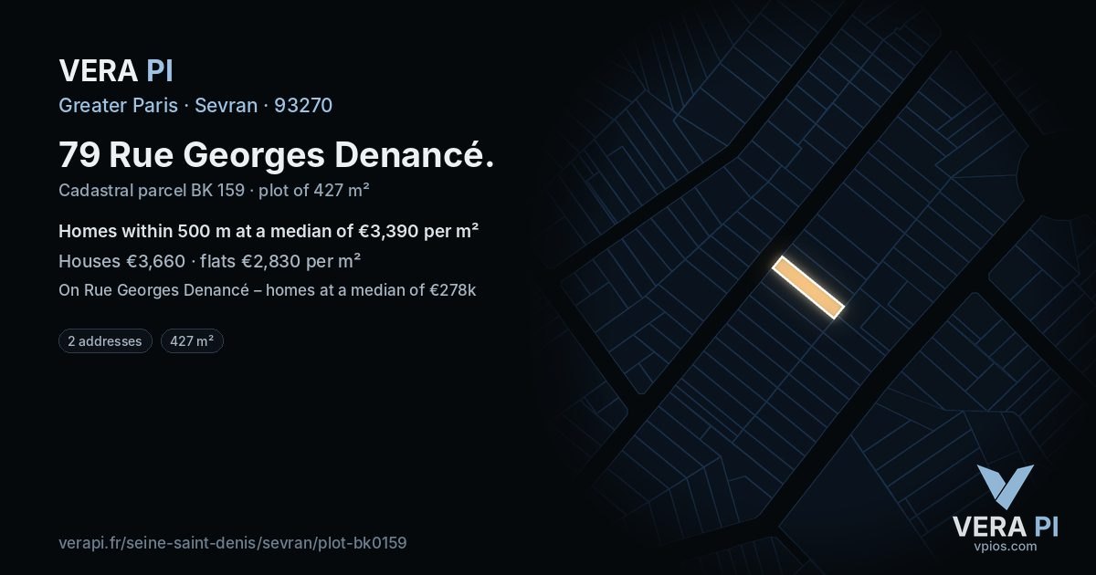 79 Rue Georges Denancé, Sevran at night – the plot lit, the parcels around coloured by the prices near them