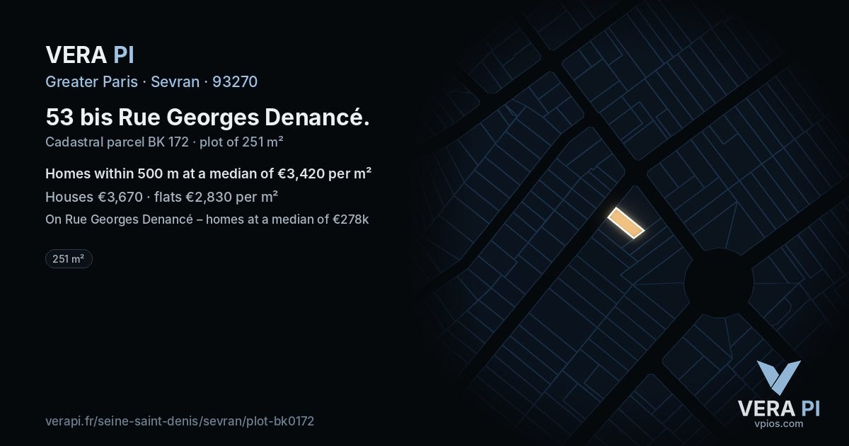 53 bis Rue Georges Denancé, Sevran at night – the plot lit, the parcels around coloured by the prices near them