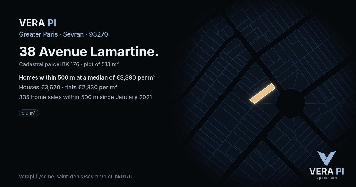 38 Avenue Lamartine, Sevran at night – the plot lit, the parcels around coloured by the prices near them