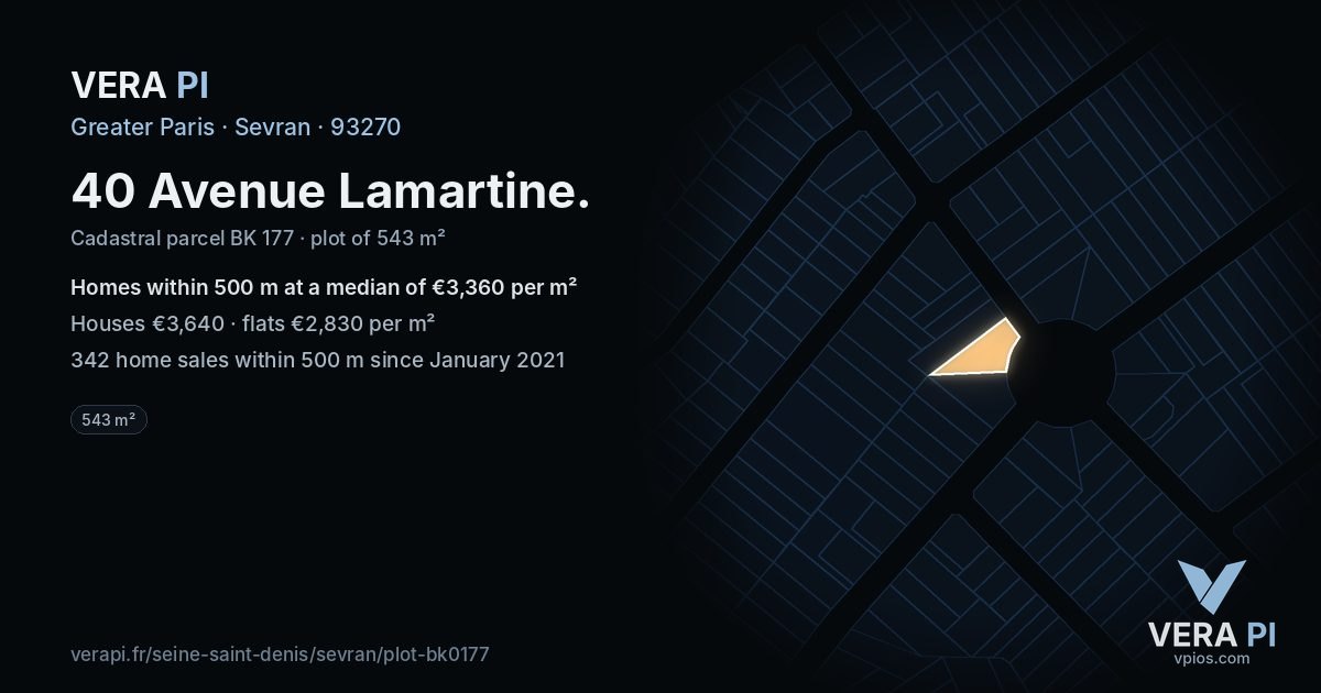 40 Avenue Lamartine, Sevran at night – the plot lit, the parcels around coloured by the prices near them