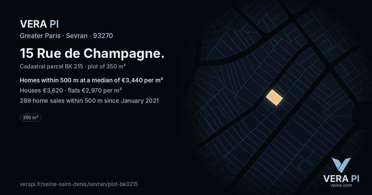 15 Rue de Champagne, Sevran at night – the plot lit, the parcels around coloured by the prices near them