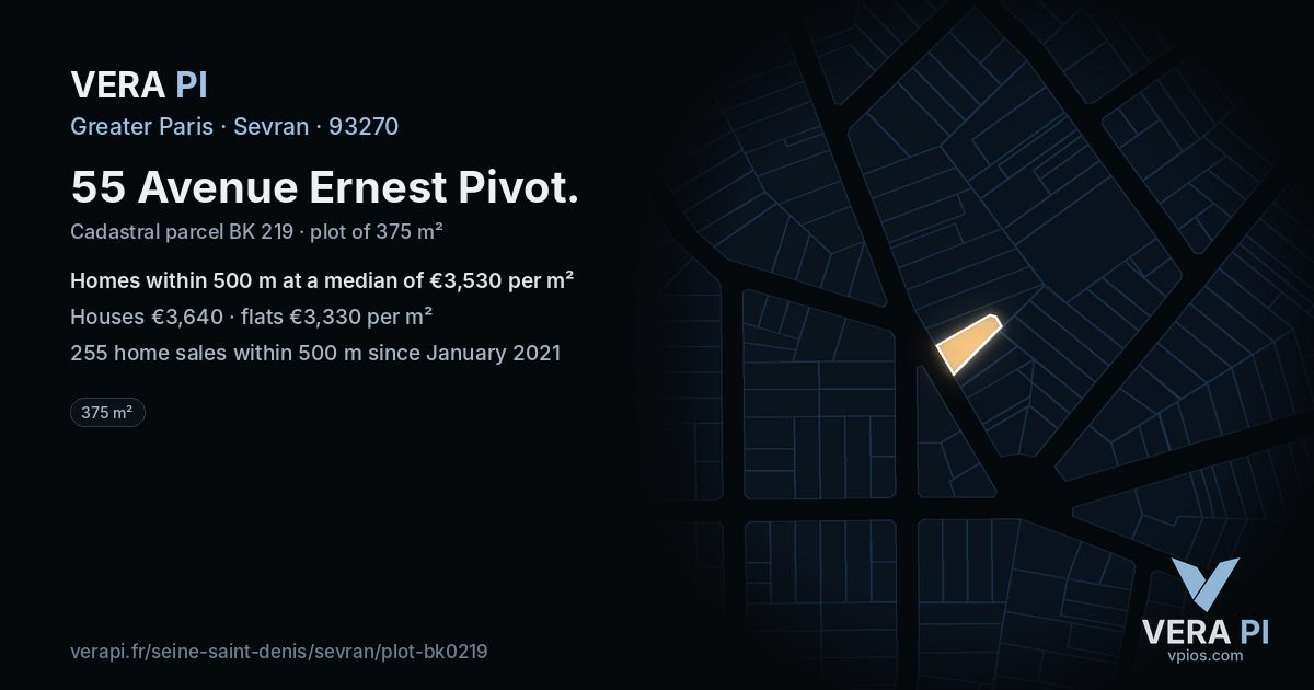 55 Avenue Ernest Pivot, Sevran at night – the plot lit, the parcels around coloured by the prices near them