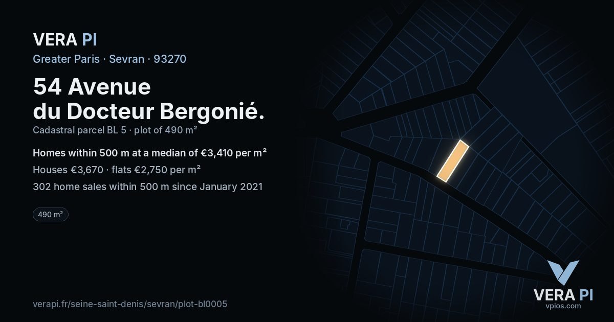 54 Avenue du Docteur Bergonié, Sevran at night – the plot lit, the parcels around coloured by the prices near them