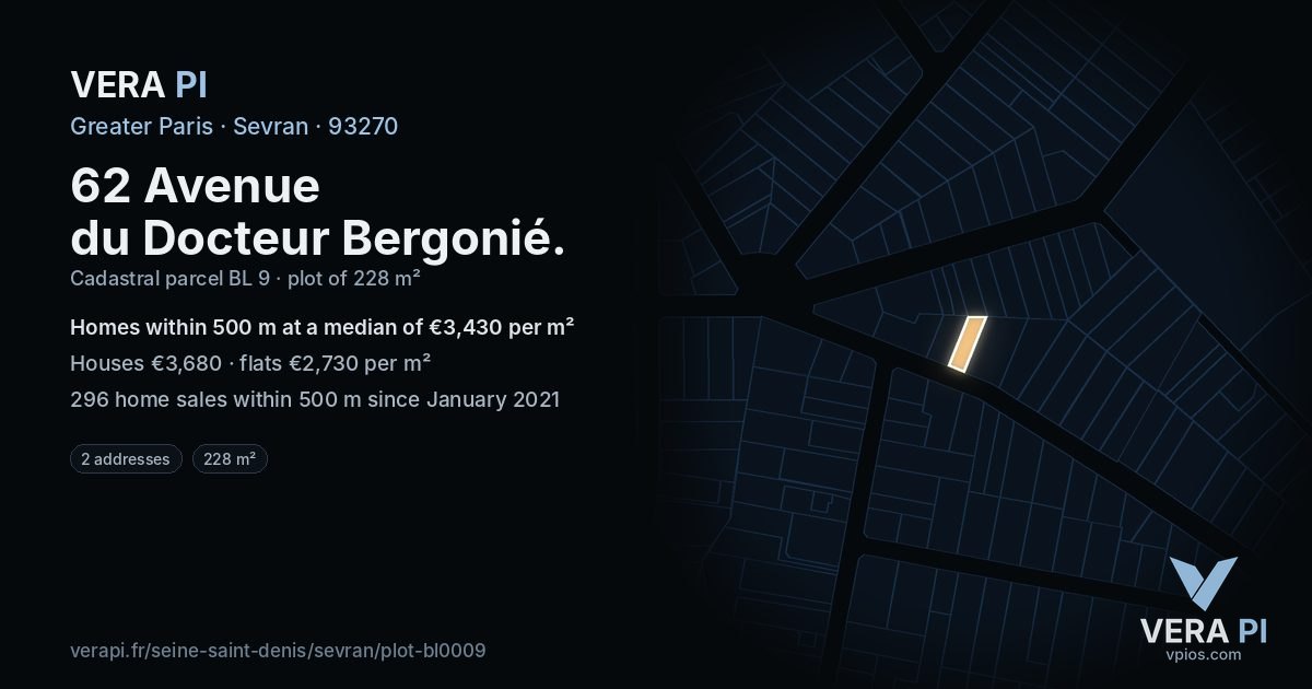 62 Avenue du Docteur Bergonié, Sevran at night – the plot lit, the parcels around coloured by the prices near them