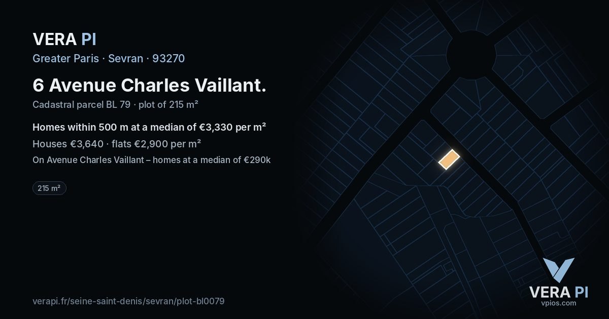 6 Avenue Charles Vaillant, Sevran at night – the plot lit, the parcels around coloured by the prices near them