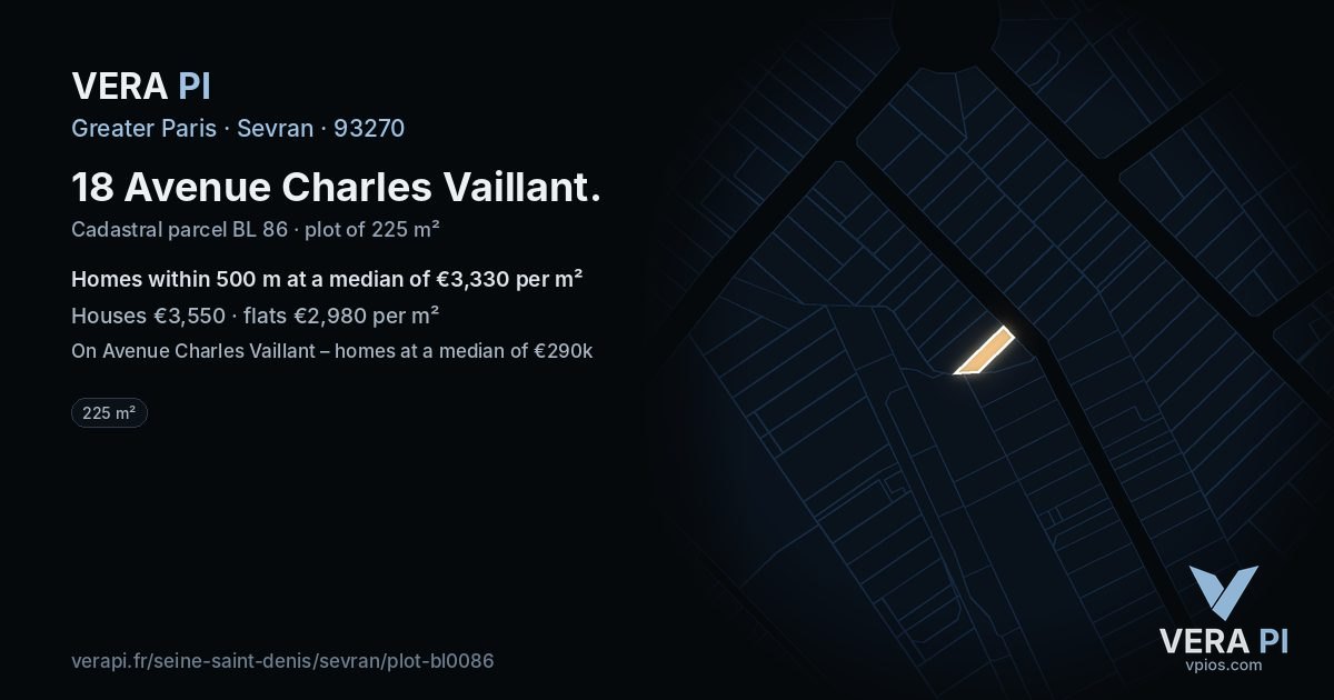 18 Avenue Charles Vaillant, Sevran at night – the plot lit, the parcels around coloured by the prices near them