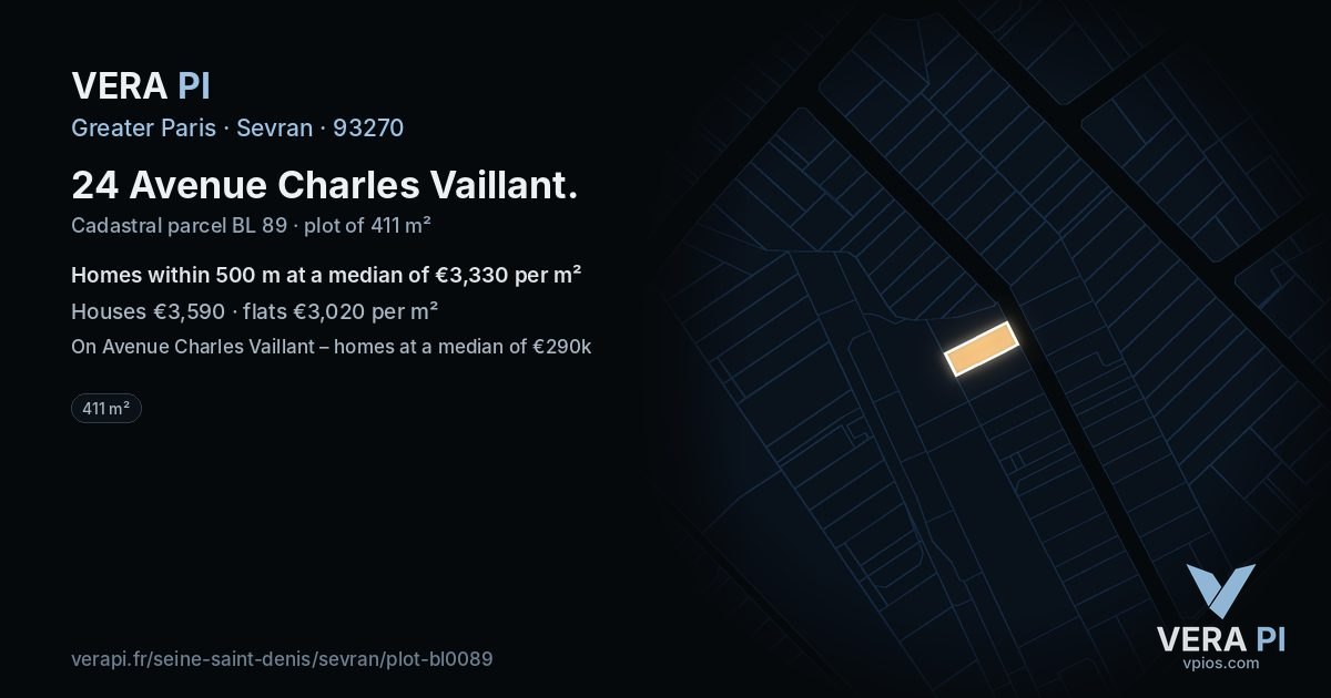 24 Avenue Charles Vaillant, Sevran at night – the plot lit, the parcels around coloured by the prices near them