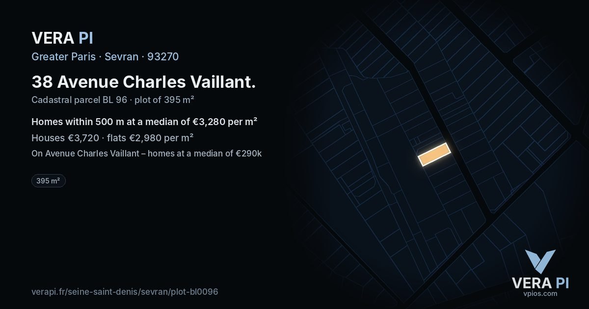 38 Avenue Charles Vaillant, Sevran at night – the plot lit, the parcels around coloured by the prices near them