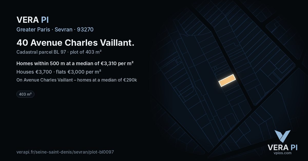 40 Avenue Charles Vaillant, Sevran at night – the plot lit, the parcels around coloured by the prices near them