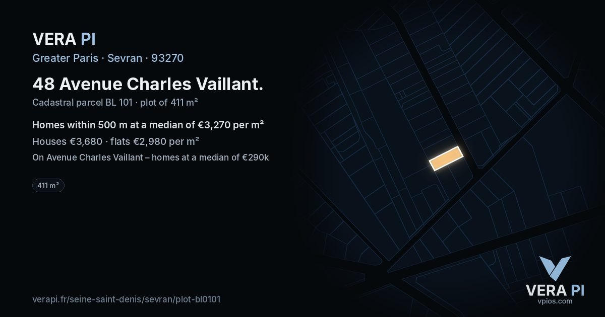 48 Avenue Charles Vaillant, Sevran at night – the plot lit, the parcels around coloured by the prices near them