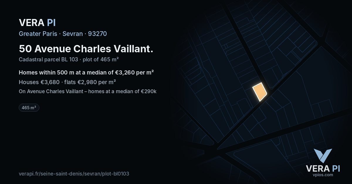 50 Avenue Charles Vaillant, Sevran at night – the plot lit, the parcels around coloured by the prices near them