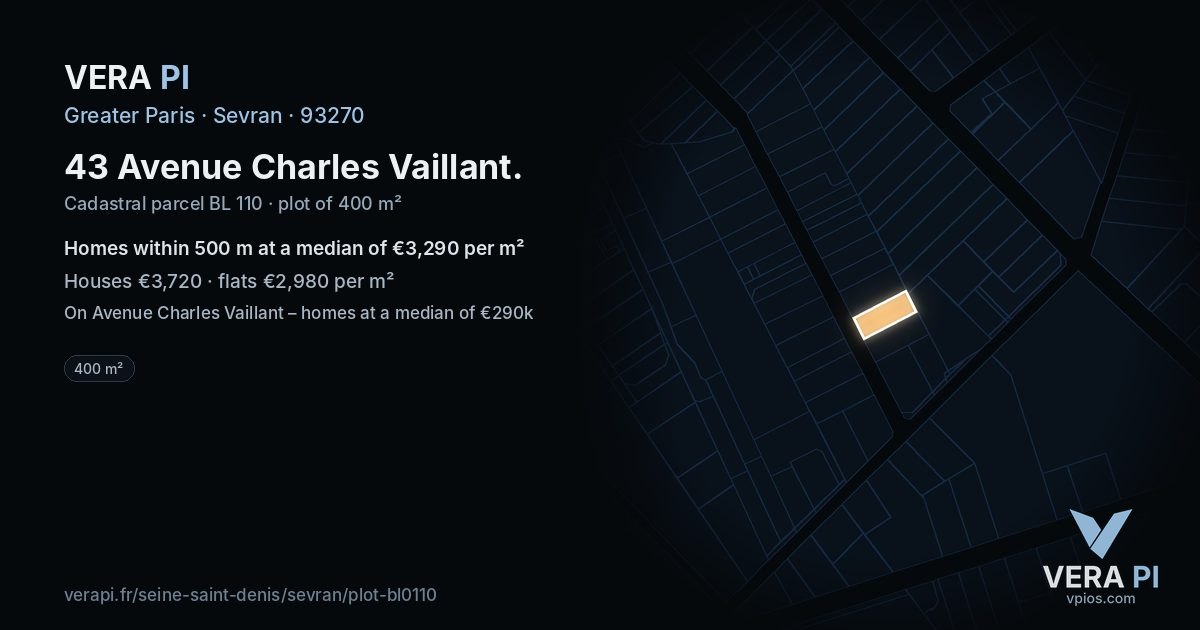 43 Avenue Charles Vaillant, Sevran at night – the plot lit, the parcels around coloured by the prices near them