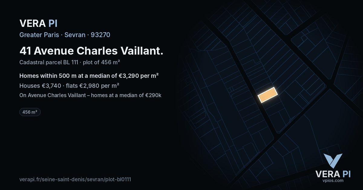 41 Avenue Charles Vaillant, Sevran at night – the plot lit, the parcels around coloured by the prices near them