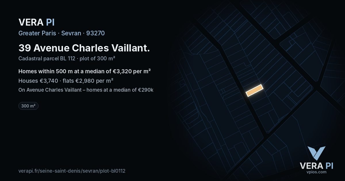 39 Avenue Charles Vaillant, Sevran at night – the plot lit, the parcels around coloured by the prices near them