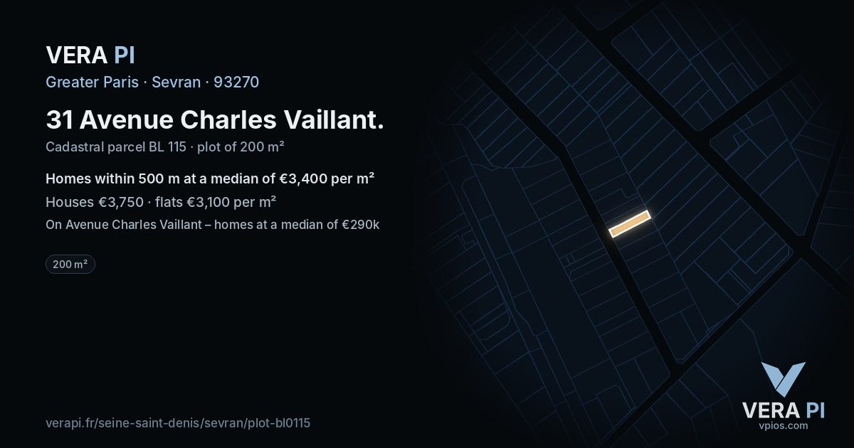 31 Avenue Charles Vaillant, Sevran at night – the plot lit, the parcels around coloured by the prices near them