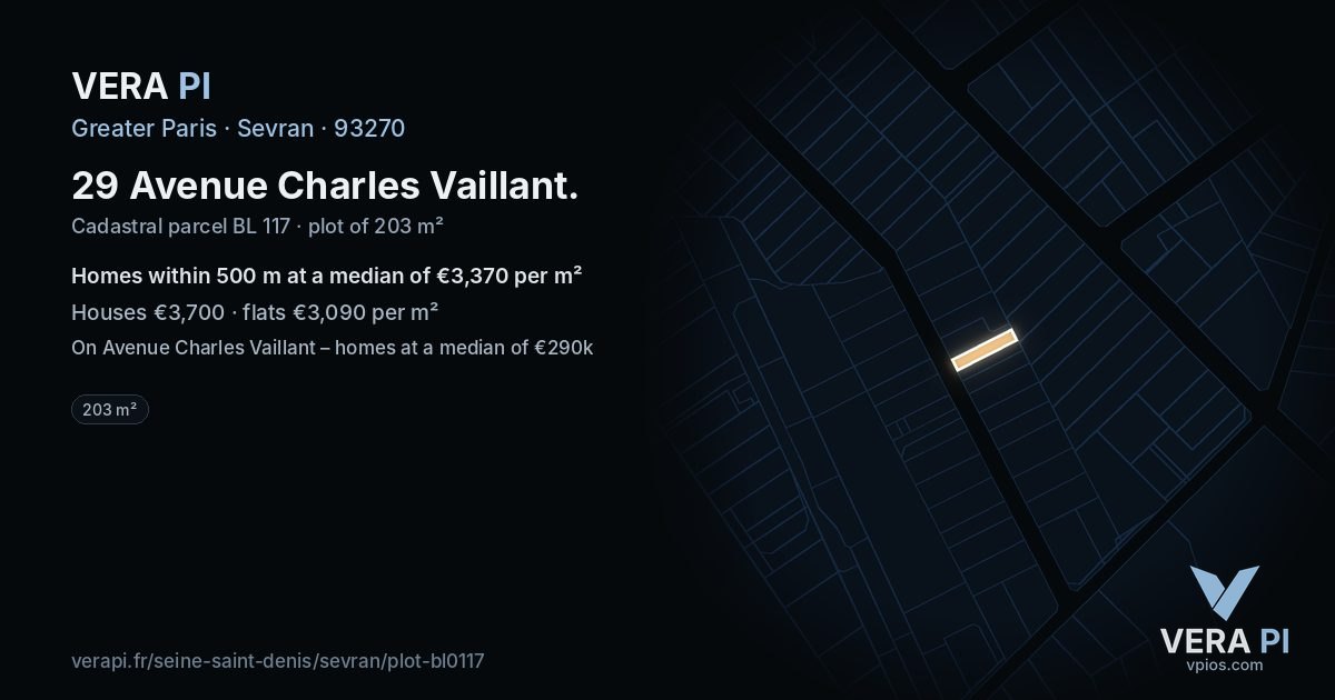 29 Avenue Charles Vaillant, Sevran at night – the plot lit, the parcels around coloured by the prices near them