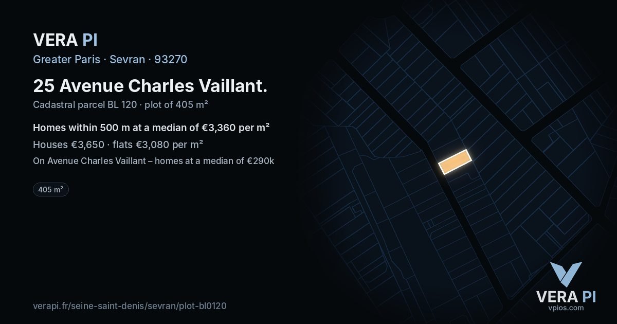 25 Avenue Charles Vaillant, Sevran at night – the plot lit, the parcels around coloured by the prices near them