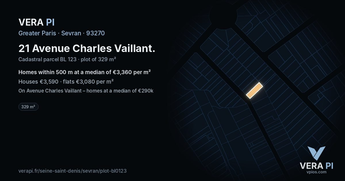 21 Avenue Charles Vaillant, Sevran at night – the plot lit, the parcels around coloured by the prices near them