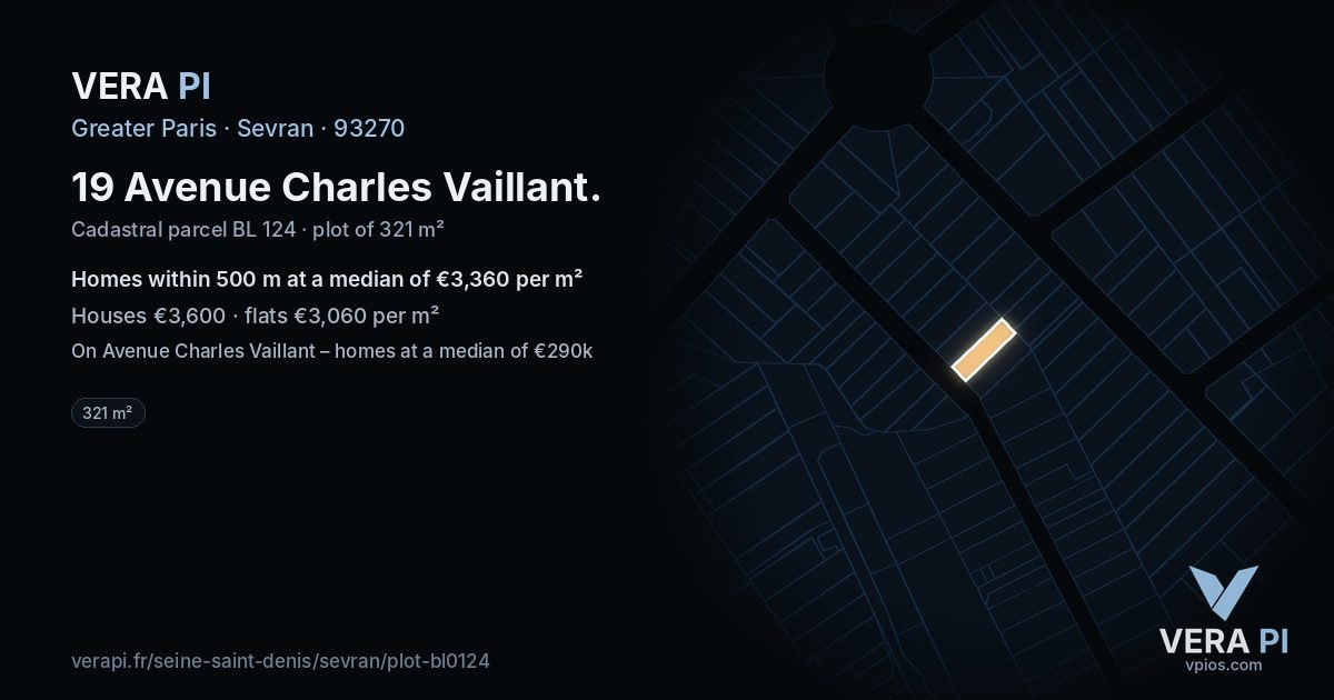 19 Avenue Charles Vaillant, Sevran at night – the plot lit, the parcels around coloured by the prices near them