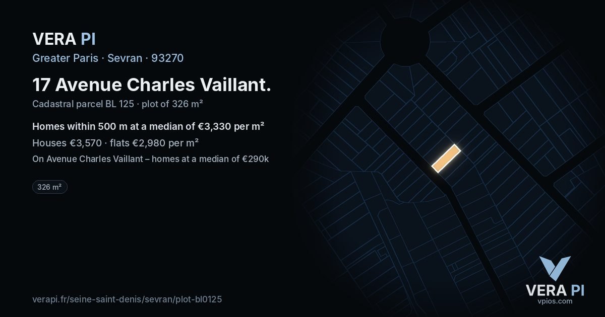 17 Avenue Charles Vaillant, Sevran at night – the plot lit, the parcels around coloured by the prices near them