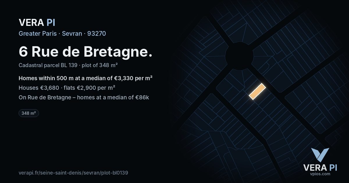 6 Rue de Bretagne, Sevran at night – the plot lit, the parcels around coloured by the prices near them