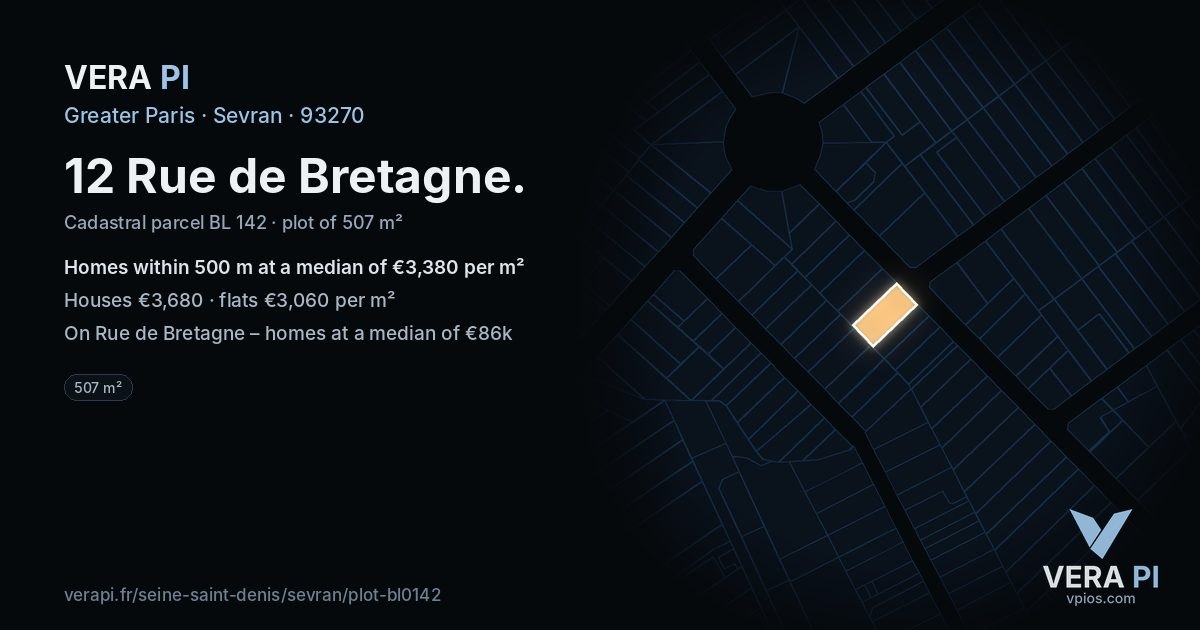 12 Rue de Bretagne, Sevran at night – the plot lit, the parcels around coloured by the prices near them
