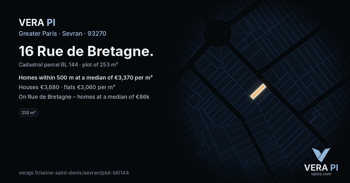 16 Rue de Bretagne, Sevran at night – the plot lit, the parcels around coloured by the prices near them