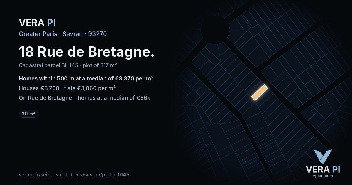 18 Rue de Bretagne, Sevran at night – the plot lit, the parcels around coloured by the prices near them