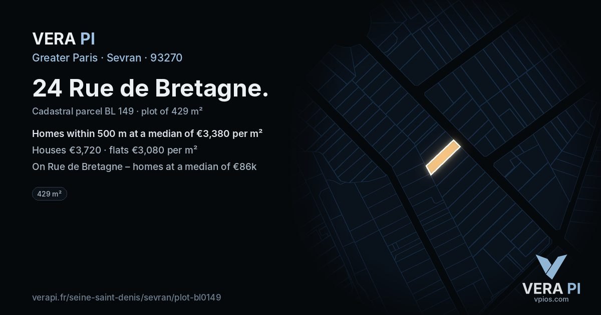 24 Rue de Bretagne, Sevran at night – the plot lit, the parcels around coloured by the prices near them