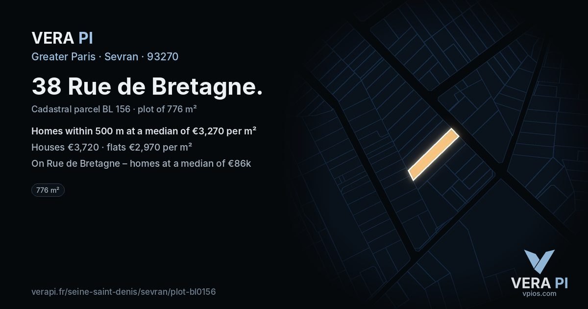 38 Rue de Bretagne, Sevran at night – the plot lit, the parcels around coloured by the prices near them