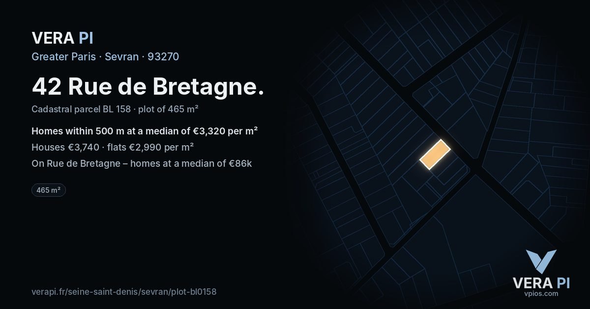 42 Rue de Bretagne, Sevran at night – the plot lit, the parcels around coloured by the prices near them
