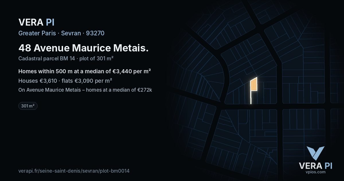 48 Avenue Maurice Metais, Sevran at night – the plot lit, the parcels around coloured by the prices near them