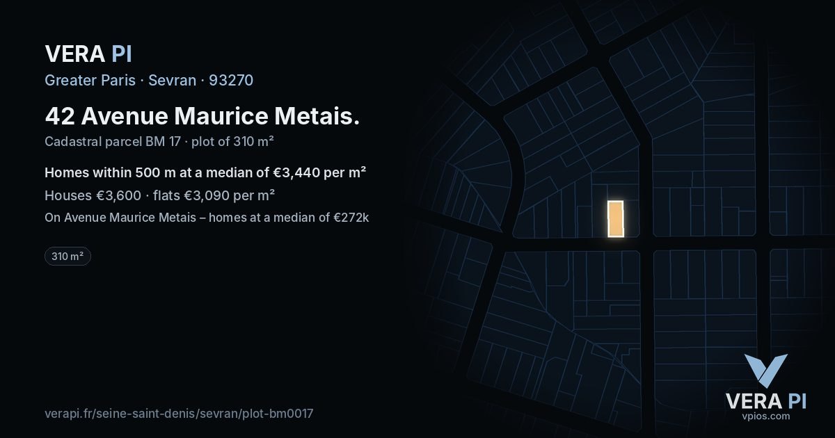 42 Avenue Maurice Metais, Sevran at night – the plot lit, the parcels around coloured by the prices near them