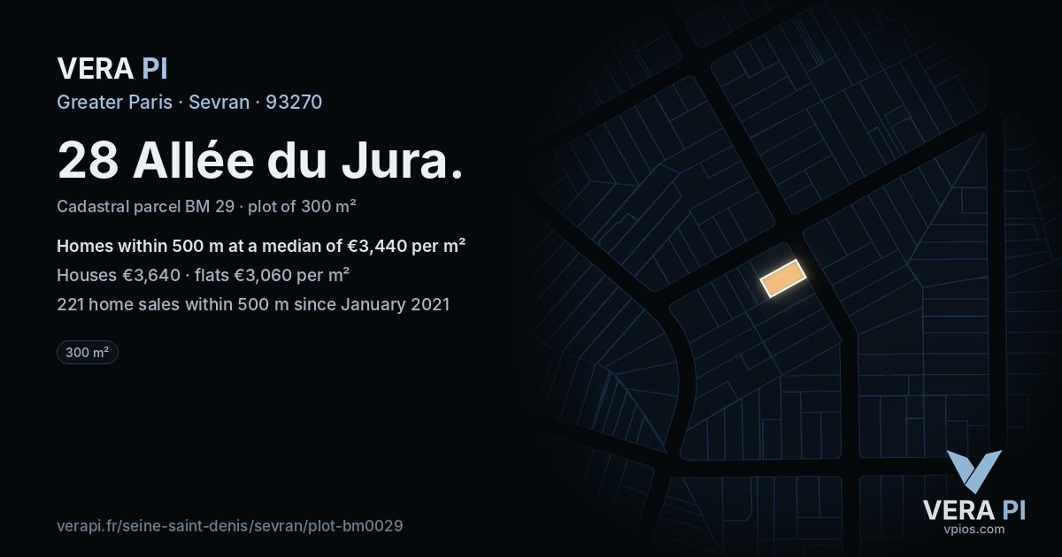 28 Allée du Jura, Sevran at night – the plot lit, the parcels around coloured by the prices near them