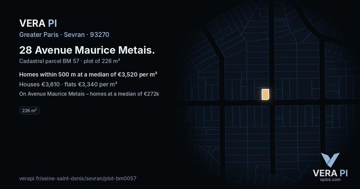 28 Avenue Maurice Metais, Sevran at night – the plot lit, the parcels around coloured by the prices near them