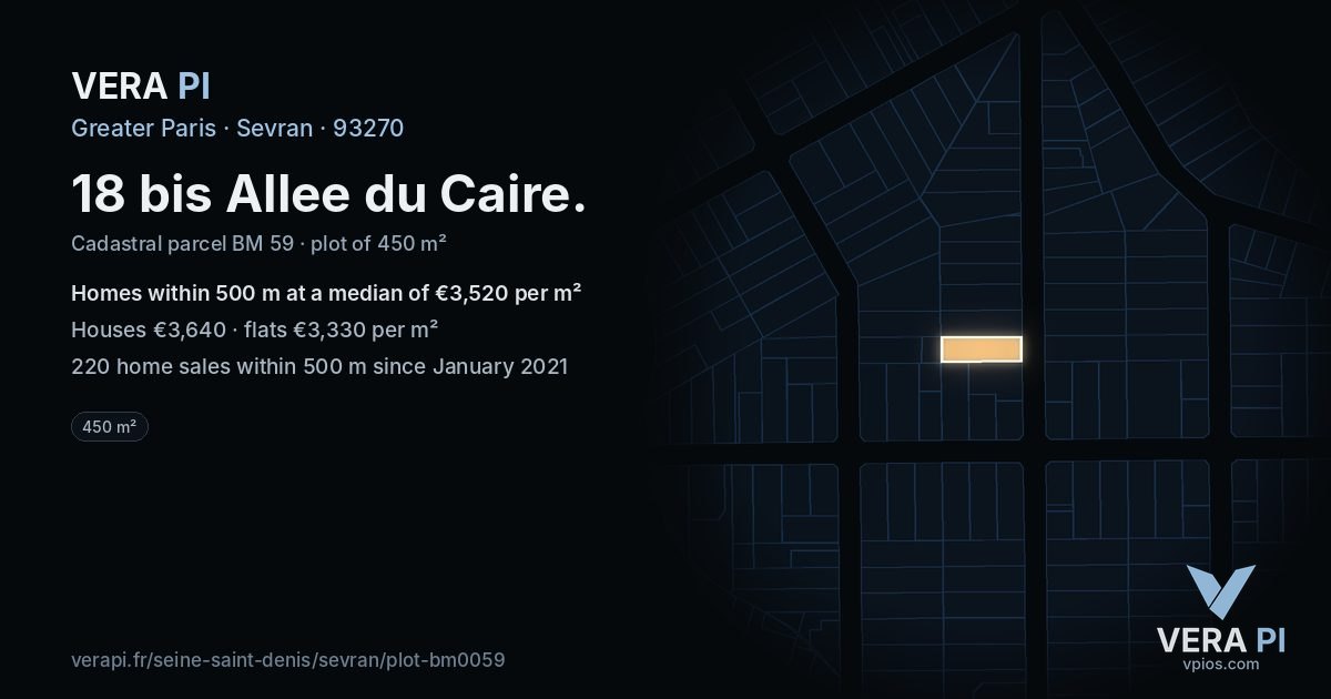 18 bis Allee du Caire, Sevran at night – the plot lit, the parcels around coloured by the prices near them