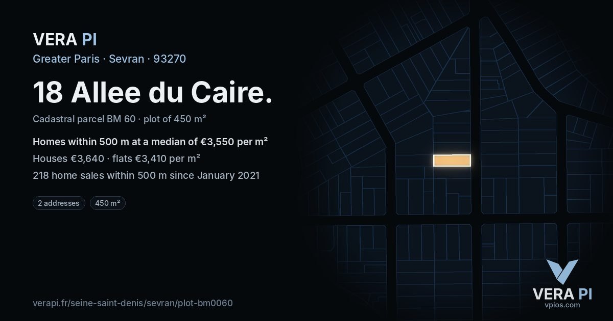 18 Allee du Caire, Sevran at night – the plot lit, the parcels around coloured by the prices near them