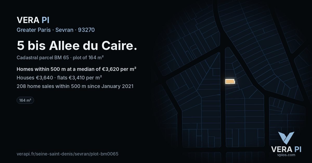5 bis Allee du Caire, Sevran at night – the plot lit, the parcels around coloured by the prices near them