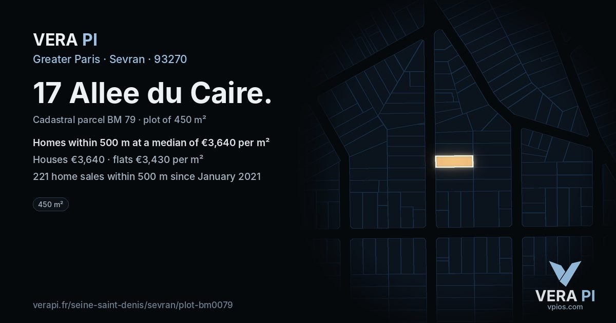 17 Allee du Caire, Sevran at night – the plot lit, the parcels around coloured by the prices near them