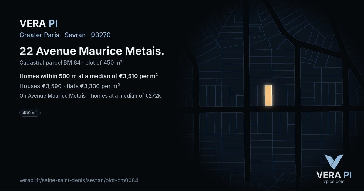 22 Avenue Maurice Metais, Sevran at night – the plot lit, the parcels around coloured by the prices near them