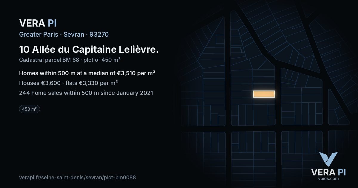 10 Allée du Capitaine Lelièvre, Sevran at night – the plot lit, the parcels around coloured by the prices near them