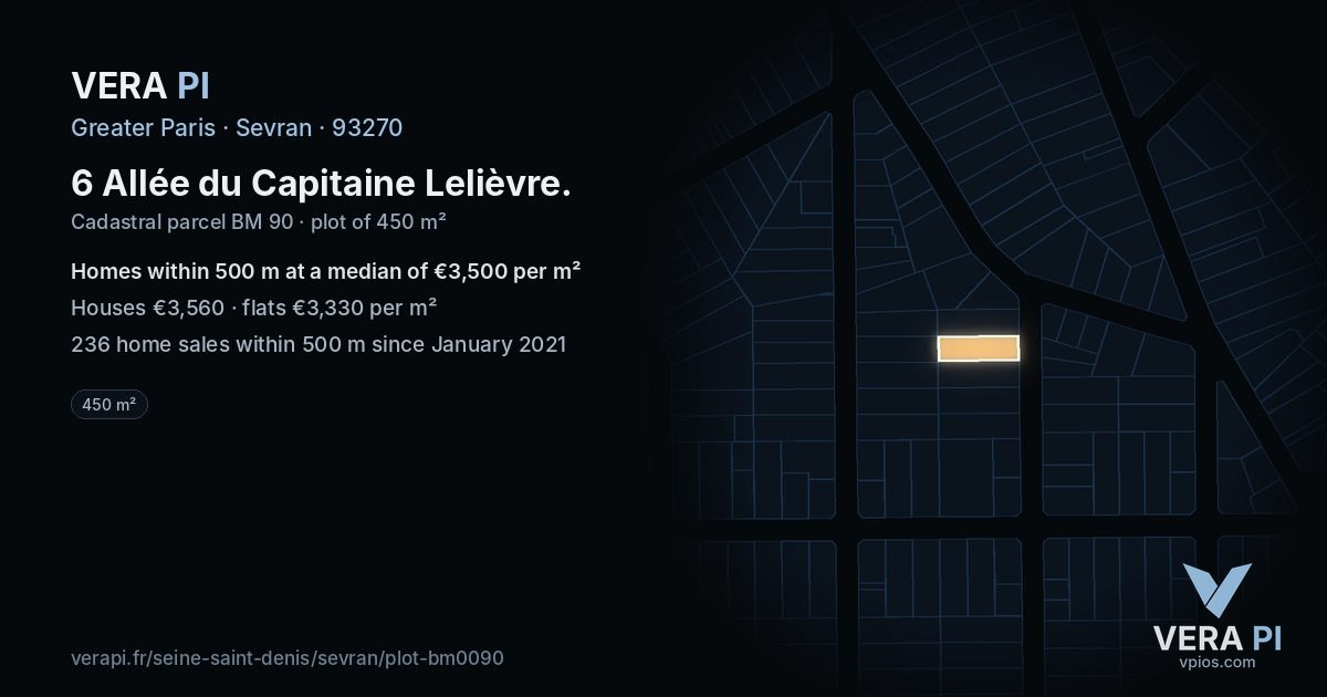 6 Allée du Capitaine Lelièvre, Sevran at night – the plot lit, the parcels around coloured by the prices near them