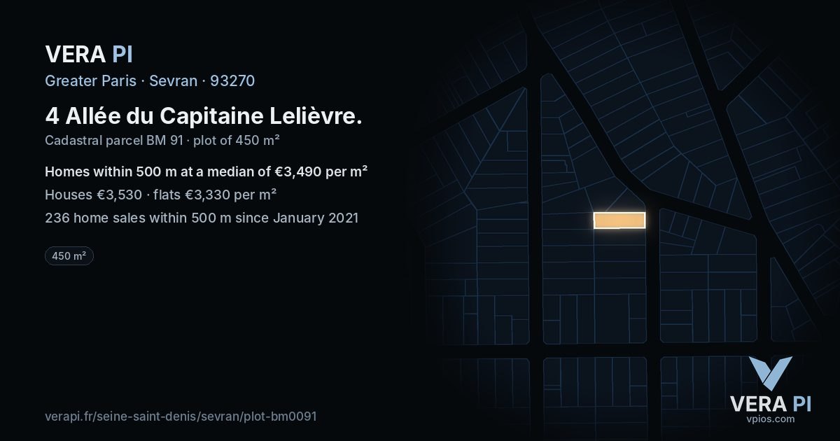 4 Allée du Capitaine Lelièvre, Sevran at night – the plot lit, the parcels around coloured by the prices near them